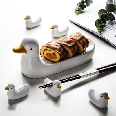 Household White Duck Chopsticks Holder Creative Chopsticks Pillow Cute Ceramic Tableware Japanese Kitchen Cartoon Rabbit Chopsticks Holder Ornaments