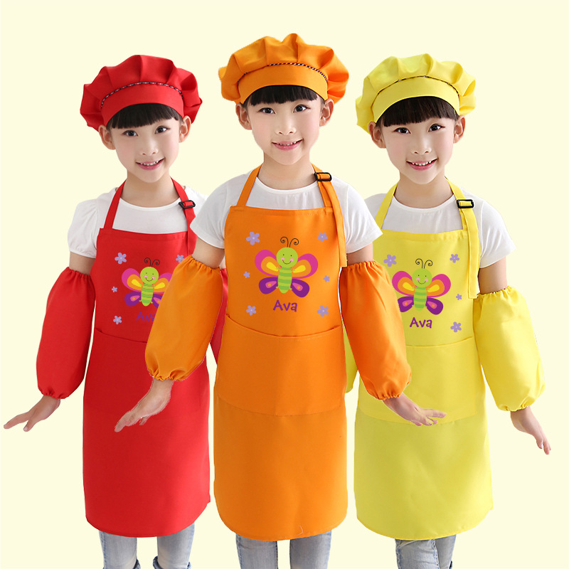 Lindo delantal antiincrustante para niños personalizado cocina casera jardín de infantes pintura de arte ropa pequeños medianos y grandes niños logotipo impreso