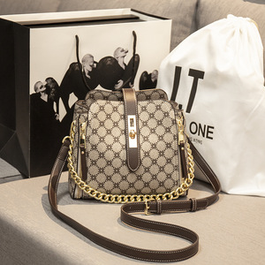 香港代购小众品牌真皮女包2020新款链条斜挎包包高级感时尚水桶包