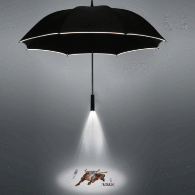 创意LED投影伞大号防风高尔夫雨伞 直杆夜行反光广告伞长柄伞定制