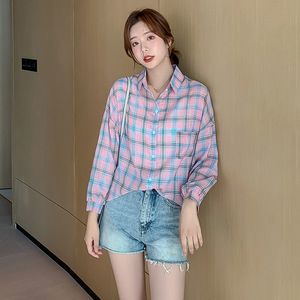 欧洲站春季女装2020新款欧货韩版时尚格子气质设计感休闲衬衫上衣