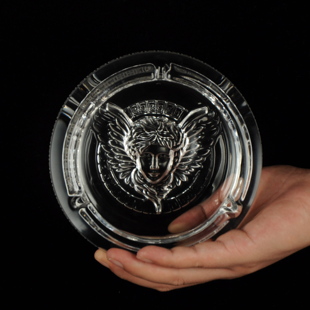 家居高档15cm圆形实用水晶玻璃烟灰缸雪茄烟缸酒店装饰工艺礼品