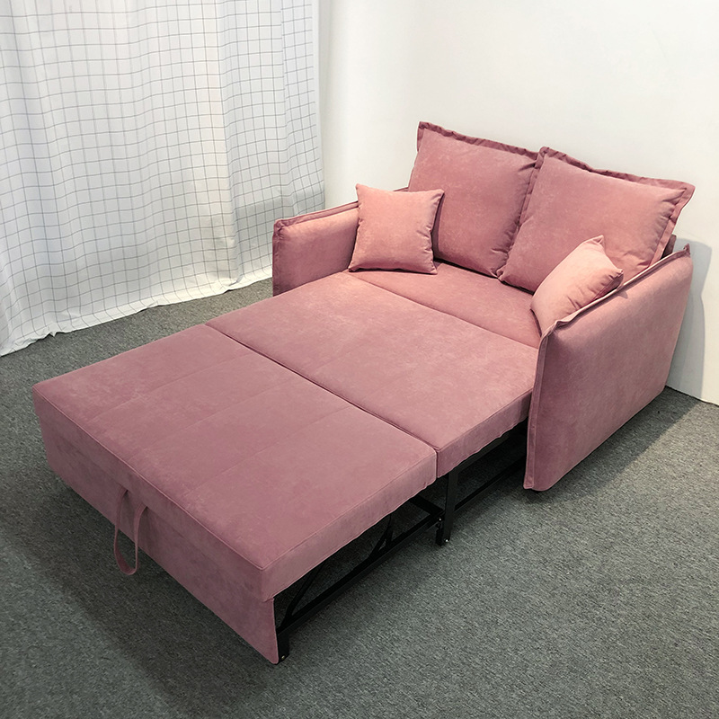 Sofá cama multifuncional plegable tecnología rosa tela de peluche tres extracciones cama invisible apartamento estilo in