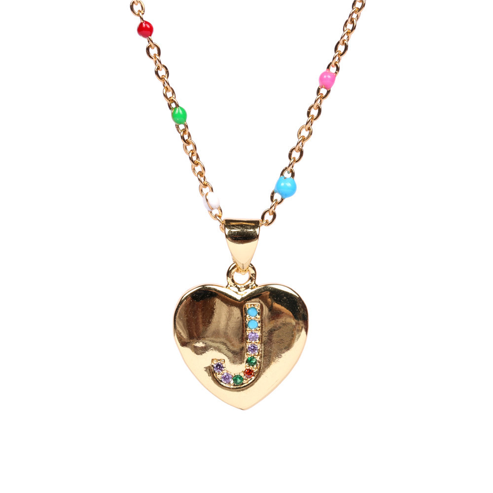 26 letters colorful zircon heart-shaped pendant necklace wholesale