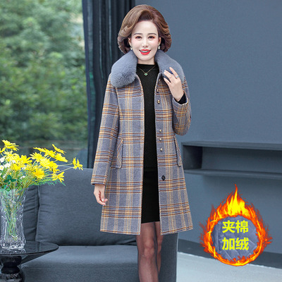 妈妈秋冬装毛呢外套中长款新款中老年加厚夹棉呢子大衣洋气风衣女