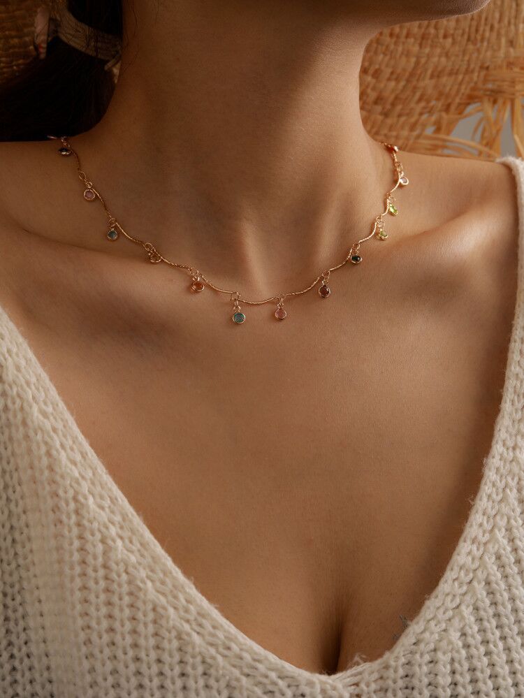 Wedding, Travel Occasion New Colorful Round Bead Tassel Candy Color Necklace Simple Inlaid Diamond Necklace Wholesale Nihaojewelry