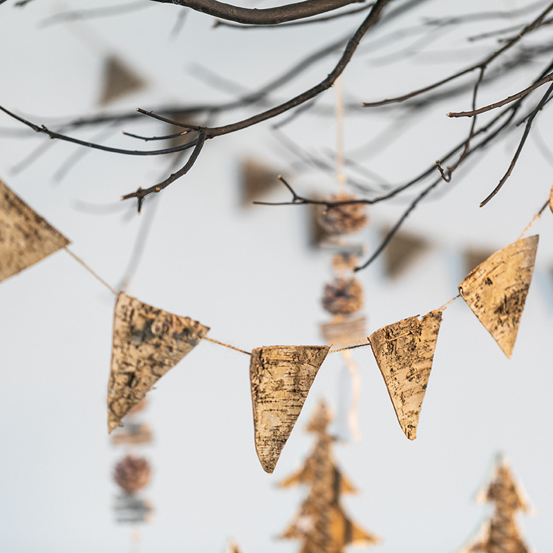 Feliz Navidad corteza de abedul natural bandera triangular fiesta bandera Mori colgante de decoración de Navidad