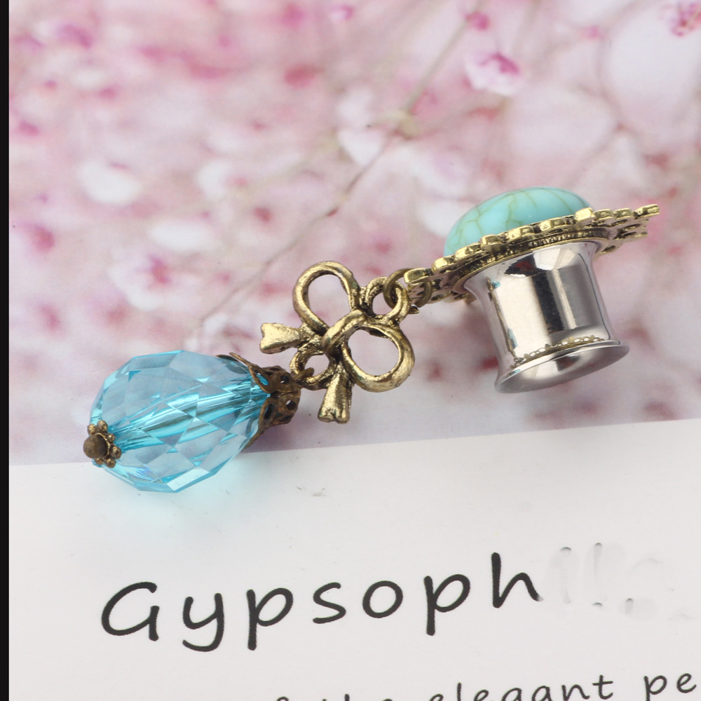 Blue Pine Stone Water Drop Ear Expansion Tunnel Auricle Body Piercing Jewelry - 16mm Single detail image 8