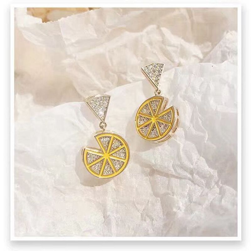 Korean New 925 Silver Needle Lemon Hot Style Rhinestone Fruit  Earrings display picture 4