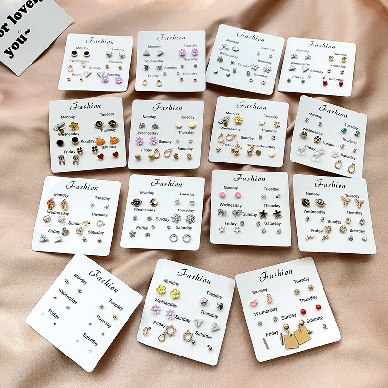 Drip Oil Diamond Butterfly Geometric Animal Free Collocation Combination Of 7 Pairs Of Ear Studs Set display picture 1