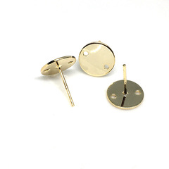 S925 Pure Silver Needle Earrings Accessories 14k Gold Plated Colorfast Anti-Allergy Double Holed Flat Stud Earrings DIY Craft Materials