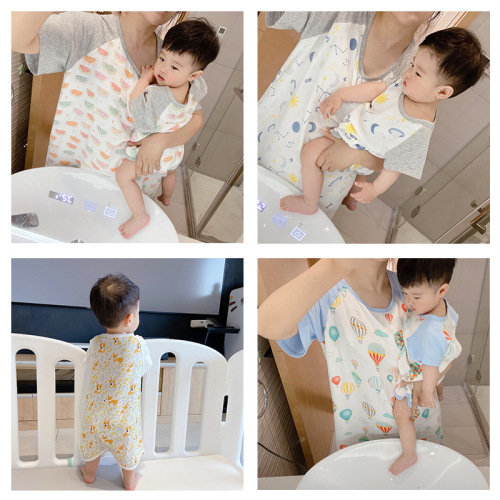 Bamboo cotton pajamas, light bamboo cotton parent-child pajamas, baby pajamas, mother's nightgown, home clothes, parent-child clothes