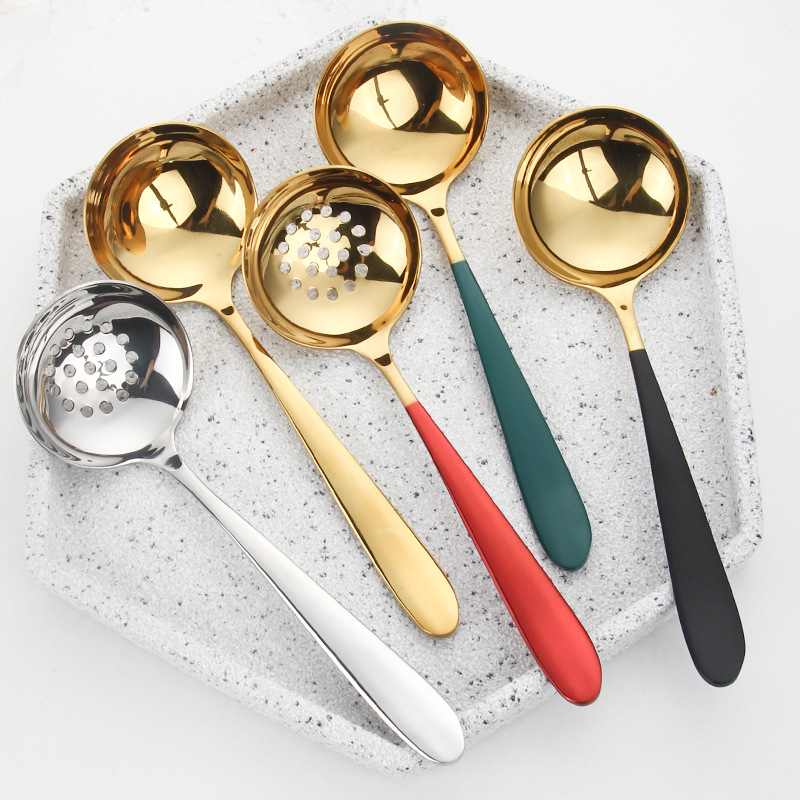 湯勺湯殼304新月不鏽鋼湯殼火鍋勺湯漏加厚加深公用湯勺