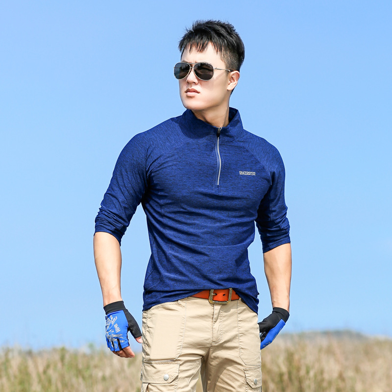 Outdoor Quick-drying Clothes Men's Long-sleeved T-shirt Elastic Loose Quick-drying Clothes Men's Sunscreen Sweat-absorbing Breathable Hiking Mountain Climbing Summer and Autumn