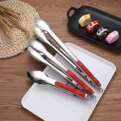 Wholesale Red Handle Stainless Steel Bread Tongs, Steak Tongs for BBQ, Baking Accessories BBQ Tongs