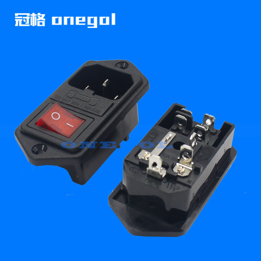 现货带红灯开关+保险丝+ C14三合一品字插座美容仪呼吸机医疗插座