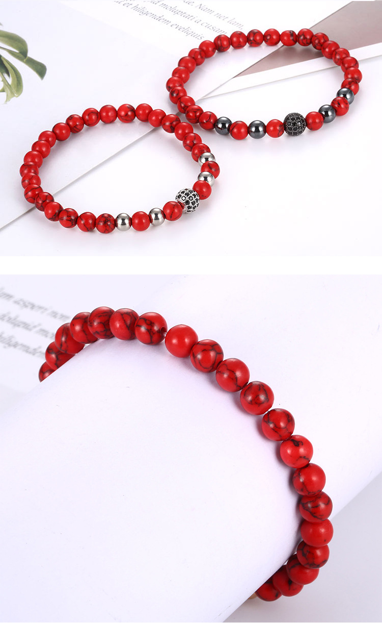 micro-inlaid round beads bracelet red turquoise volcanic stone energy yoga couple bracelet