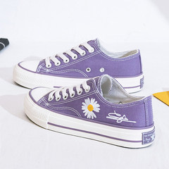 Purple Low-Top Daisy Canvas Shoes for Women, Ulzzang Korean Style, Versatile Platform Shoes, 2024 New Arrival Leisure Shoes