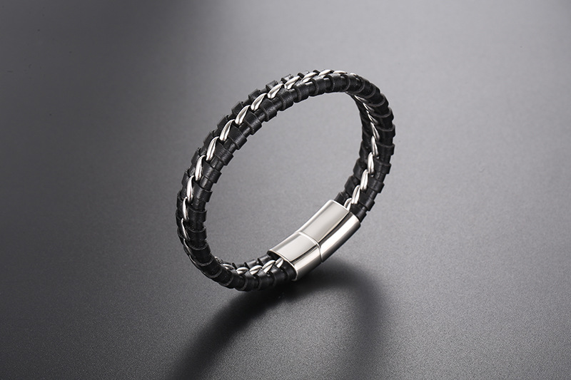 Korean titanium steel braided leather bracelet mens braceletpicture5