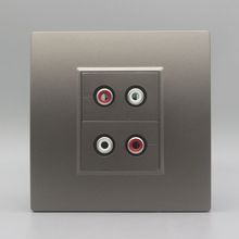 深灰色86型二位红白音频免焊接线插座四孔AV莲花音频接口墙壁面板