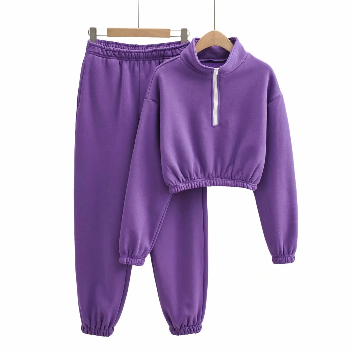 half zipper plus fleece sweatershirt elastic waist sports pants suit NSHS24330