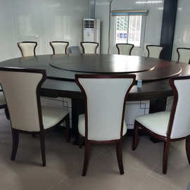 酒店餐桌大圆桌火锅桌带电磁炉转盘饭店包厢圆桌新中式餐桌椅