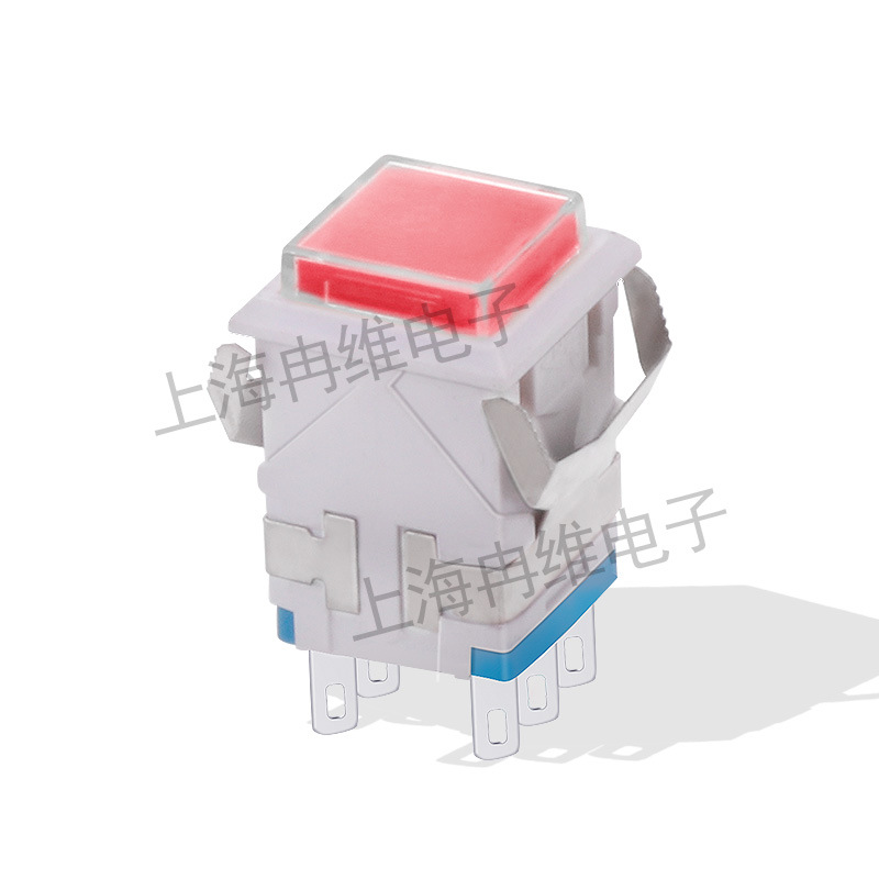 上开 上海永星方形按钮开关KD2-24 6脚 红色 无锁无灯复位 白壳