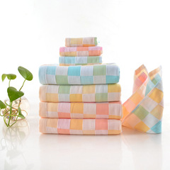 廠家批髮紗布毛巾全棉跨境毛巾雙層薄款提花面巾純棉吸水彩格夏季