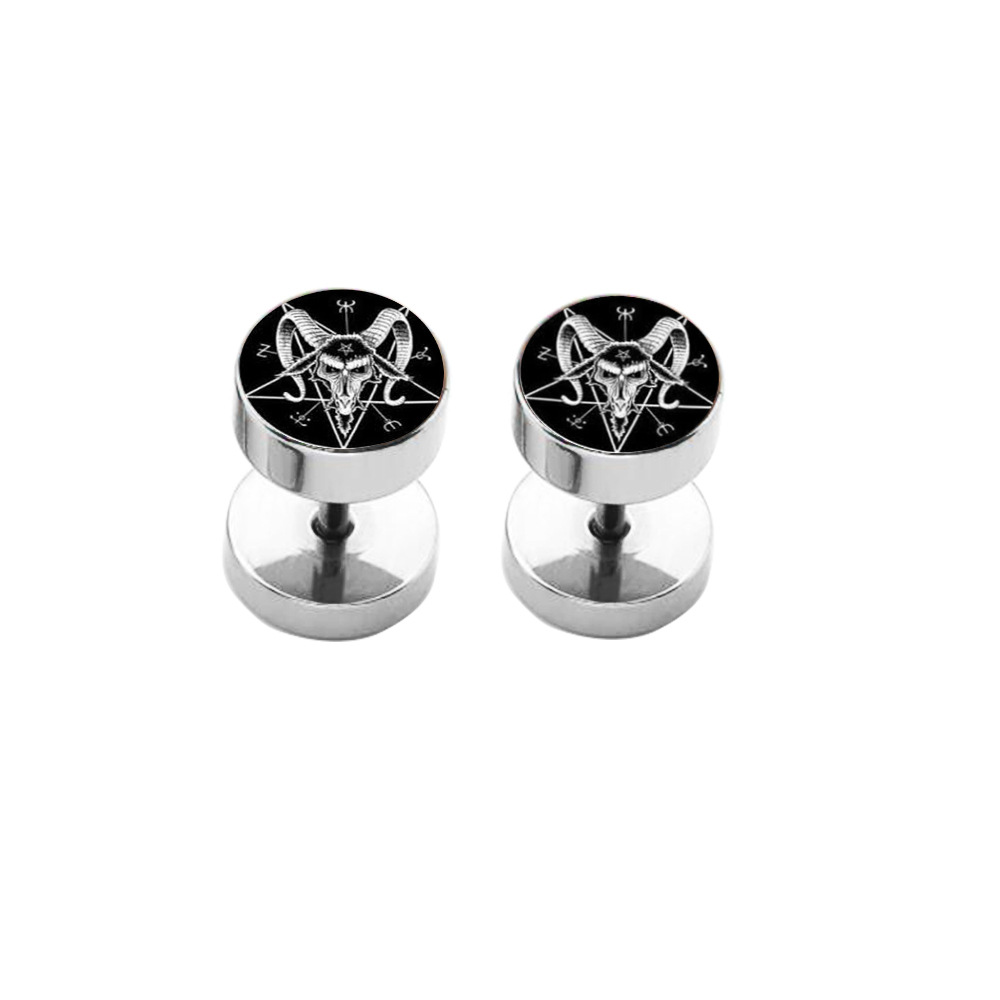 Korean Fashion Titanium Steel Pure Round Barbell Dumbbell Earrings Love Flower Design for Men and Women detail image 8
