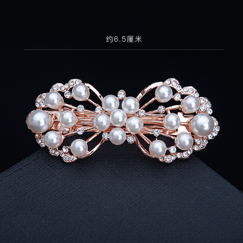 Korean hair accessories rhinestone bow simple hairpin adult pearl horizontal clip ponytail clip top clip spring clip small