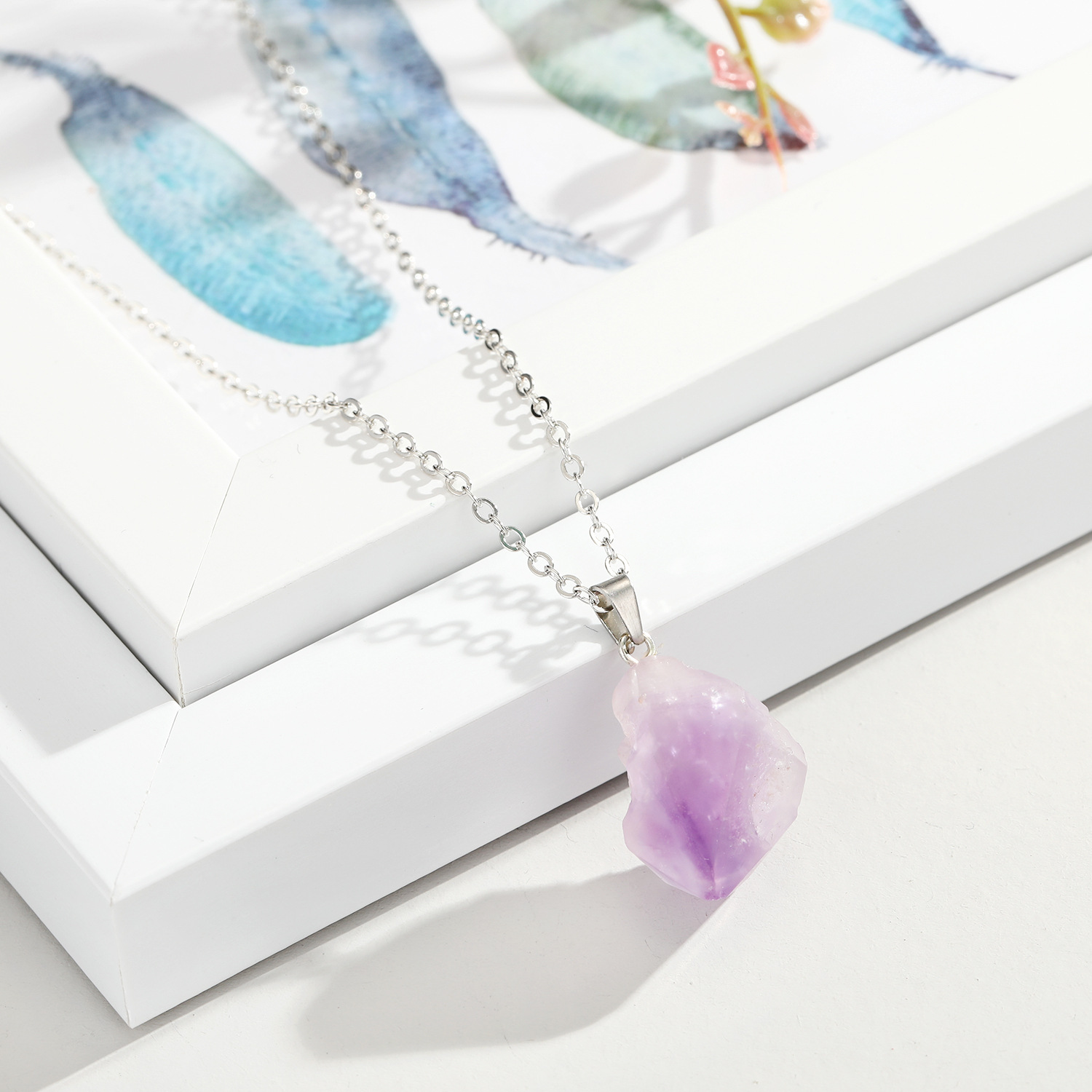 Fashion Irregular Stone Necklace Nihaojewelry Wholesalekorean Natural Stone Necklace Amethyst Pendant Necklace Crystal Bud Chain display picture 2