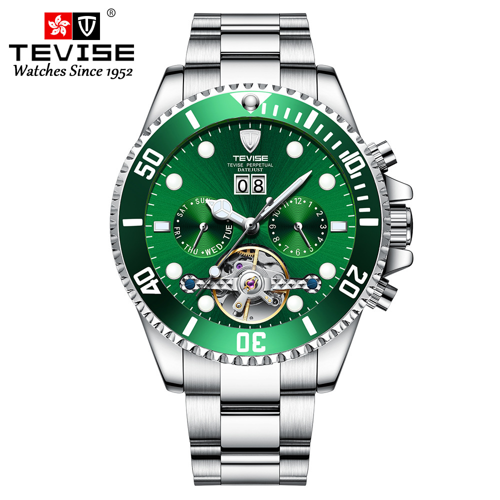 TEVISE reloj mecánico automático para hombre multifunción hueco luminoso impermeable transparente inferior reloj mecánico T823F