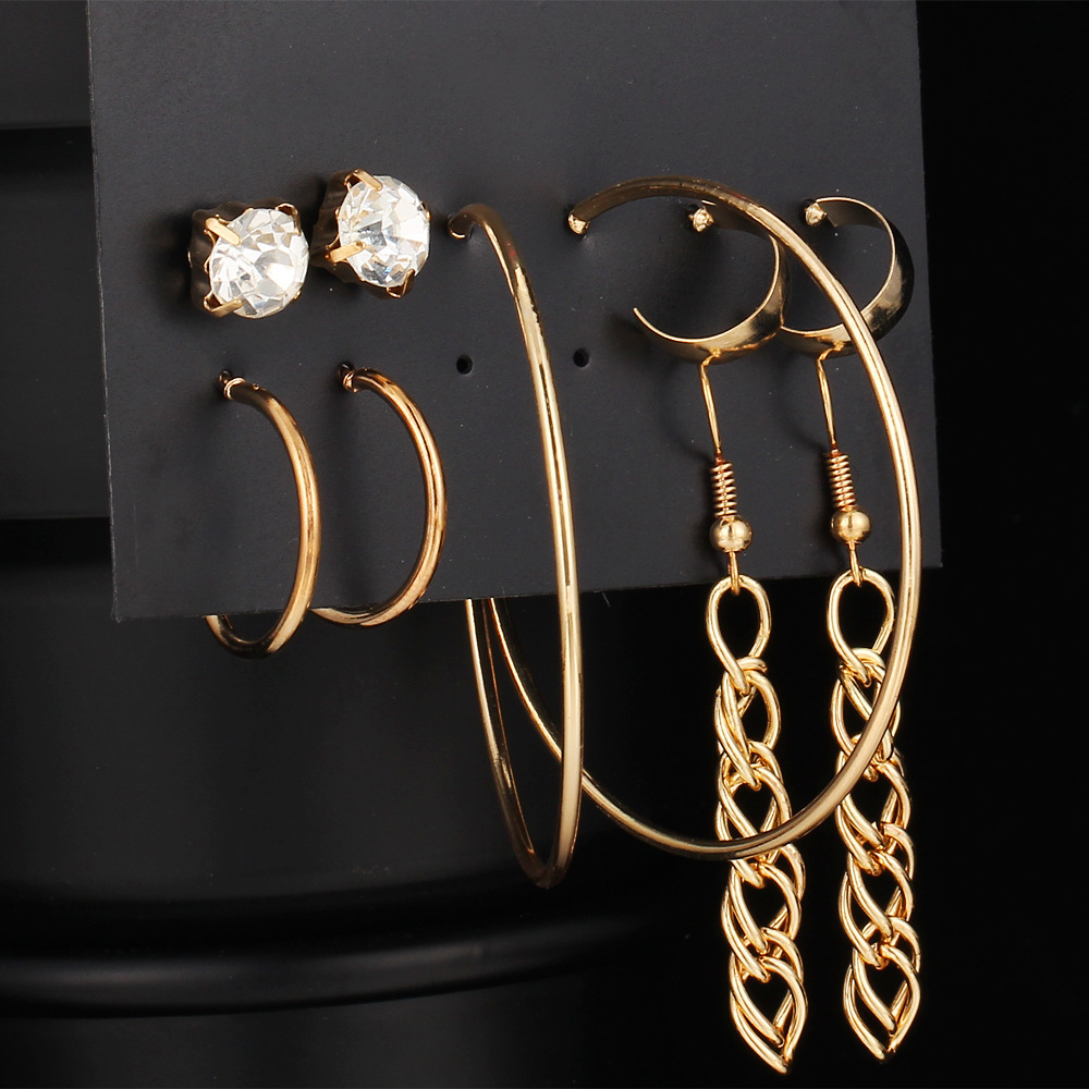 New Circle Diamond Tassel Earrings Set 4 Pairs Of Creative Gold Alloy Metal Earrings Wholesale Nihaojewelry display picture 2