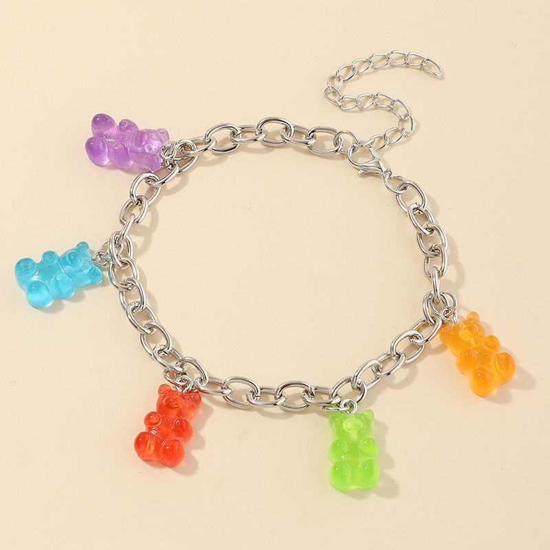 Jewelry Wholesale Sweet And Lovely Resin Bear Anklet Color Bear Pendant Bracelet Wholesale display picture 2