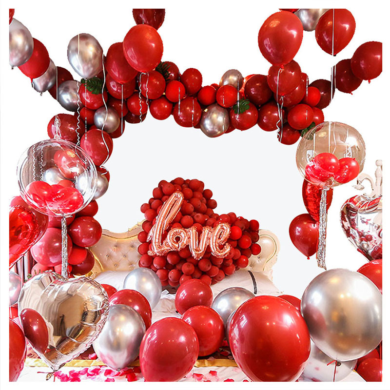 Set de Globos para Boda, Globos de Látex Rojo Granada de 10 Pulgadas, Decoración para Boda, Decoración para Dormitorio de Casa Nueva, Decoración para Boda