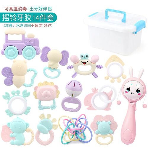 Water-Boilable Baby Toy Rattles for 0-1 Year Olds, Newborn Infant Hand Rattles Teether Wave Drum Educational Toy