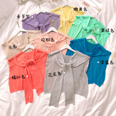 夏季冰絲披肩外搭針織打結小披肩薄款搭肩假領子護頸百搭裝飾圍巾