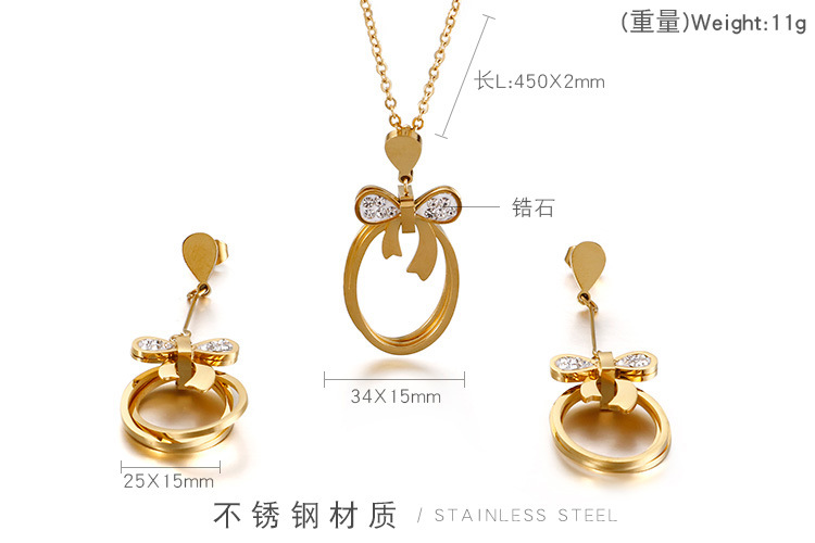 Japanese and Korean New Fresh Fashion Titanium Steel Bow Geometric Hollow Necklace Earrings Womenu00