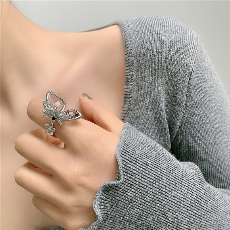 flash diamond rhinestone butterfly zircon open ring