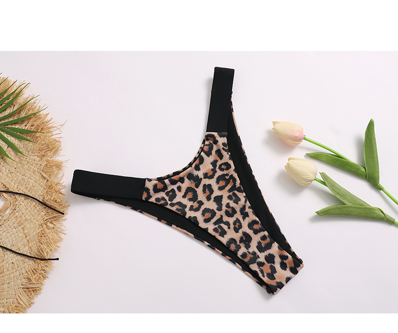 Traje de baño bikini con estampado de leopardo y cintura alta dividida NSALS50301