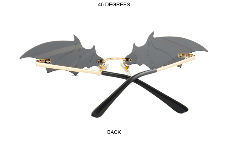 70g Weight Frameless Glasses Structure Sunglasses Classification PC, UV400 Protection Lens Material Special-Shaped Mirror Glasses Style Outdoor, Stage Occasion Halloween Festival Bat Pattern Unisex Gender Streetwear Style Gold Color Streetwear Bat PC UV400 Protection Special-Shaped Mirror Frameless Women's Sunglasses 5