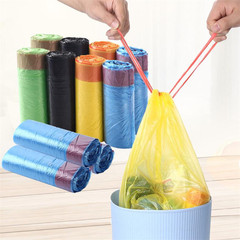 Rope-tie waste bags with colorful dot cut handles, automatic closure kitchen heavy-duty rope-tie waste bags manufacturer