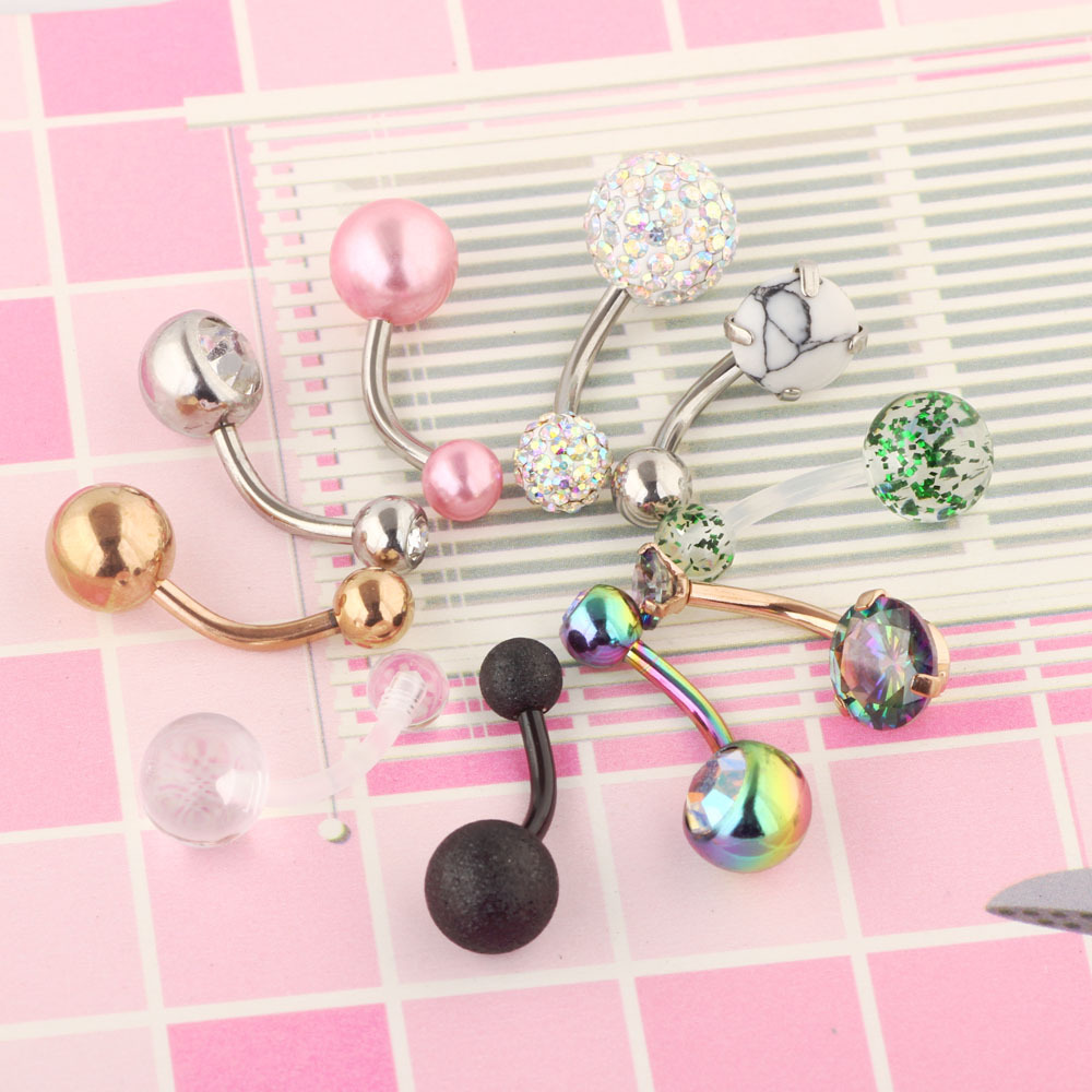 10 Pcs Navel Ring Set with Zircon Belly Button Piercing Jewelry Stainless Steel Flower Design detail image 7