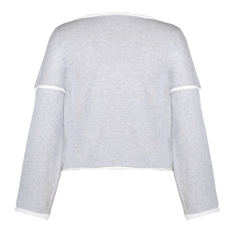 solid color stitching long-sleeved casual round neck loose flared sleeve sweater NSLK10746