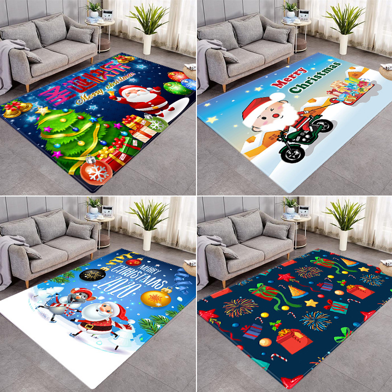 圣诞节3D印花地垫地毯 家居客厅沙发毯 卧室床边满铺水晶绒地毯