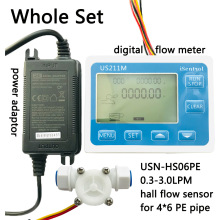 数显流量表US211M高精涡轮计量水表脉冲显流速总量2分PE管接头4*6