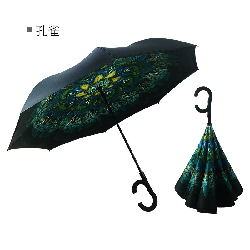 Creative double -layer C -type automatic reverse umbrella avoiding the sun umbrella car fixed rod reverse umbrella ads reverse umbrella