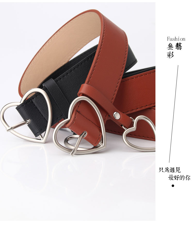 100g Weight Alloy Material Heart Pattern Women'S Gender Basic Style Coffee, White, Red, Camel, Black Color New Love Pin Buckle Belt Simple Fashion All-match Heart-shaped Hanging Decorative Women's Belt Wholesale 7