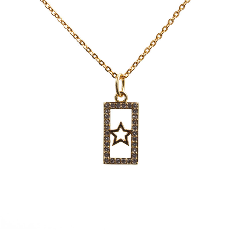 Trend Fashion New Geometric Gold Micro-inlaid Zircon Star Moon Copper Pendant Necklace display picture 10