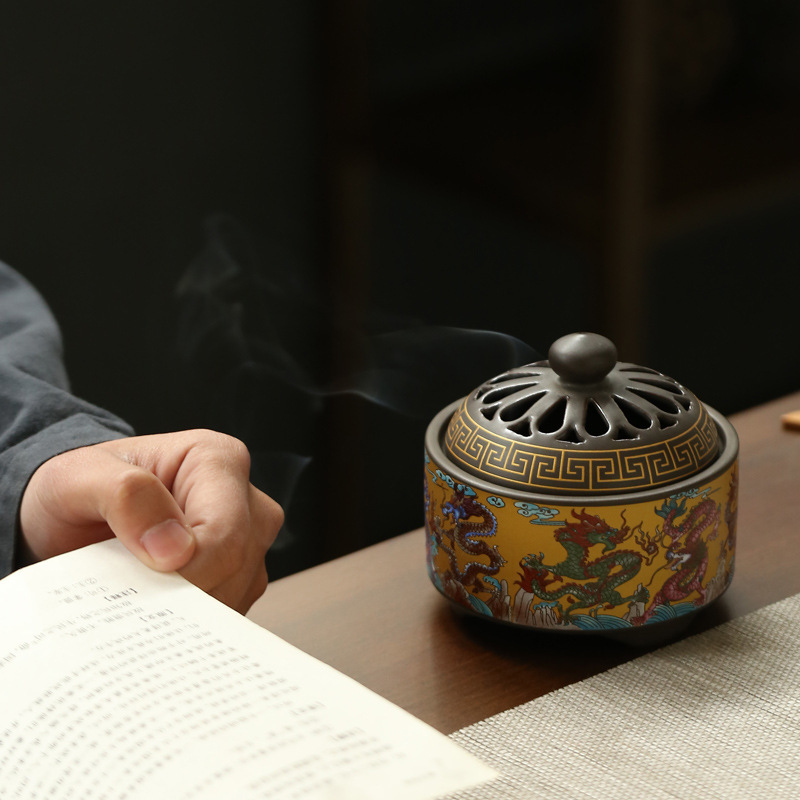 Cross-border ceramic backflow incense burner incense burner creative lotus incense incense way enamel color home tea room crafts